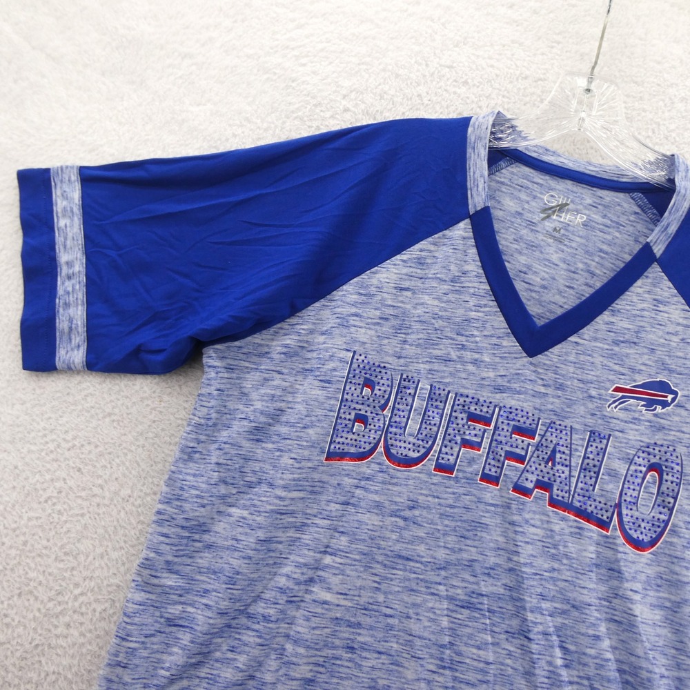 G-III Shirt Womens Medium Buffalo Bills Blue Heathered Rhinestone Raglan V-Neck - Picture 3 of 10